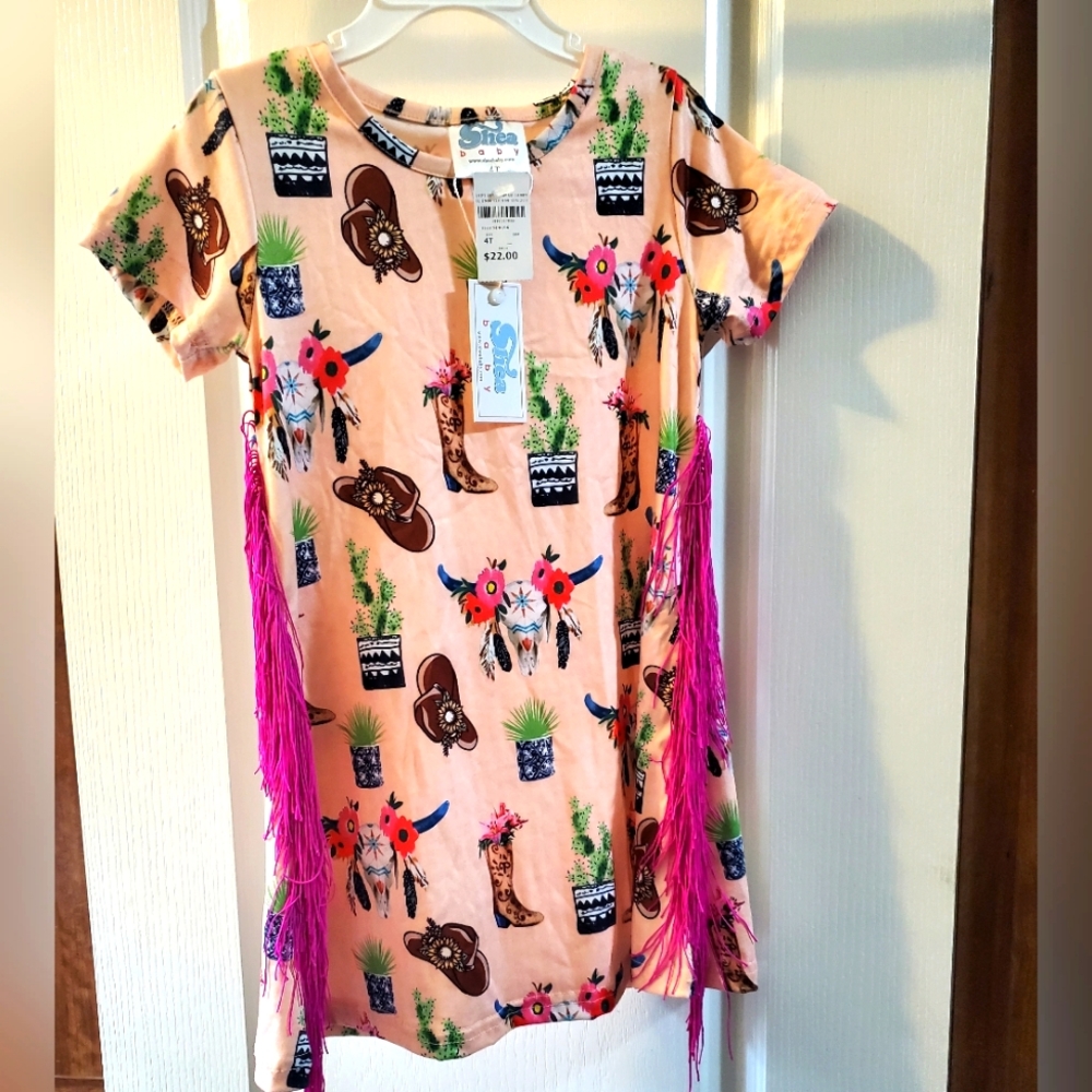 NWT 🐴🌵Shea Baby Pink Fringed Western Dress Girls 4T🌵🐴